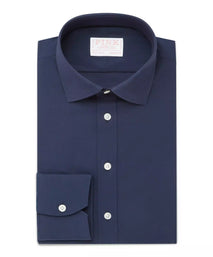 Navy Blue Athletic Fit Stretch Plain Poplin Dress Shirt