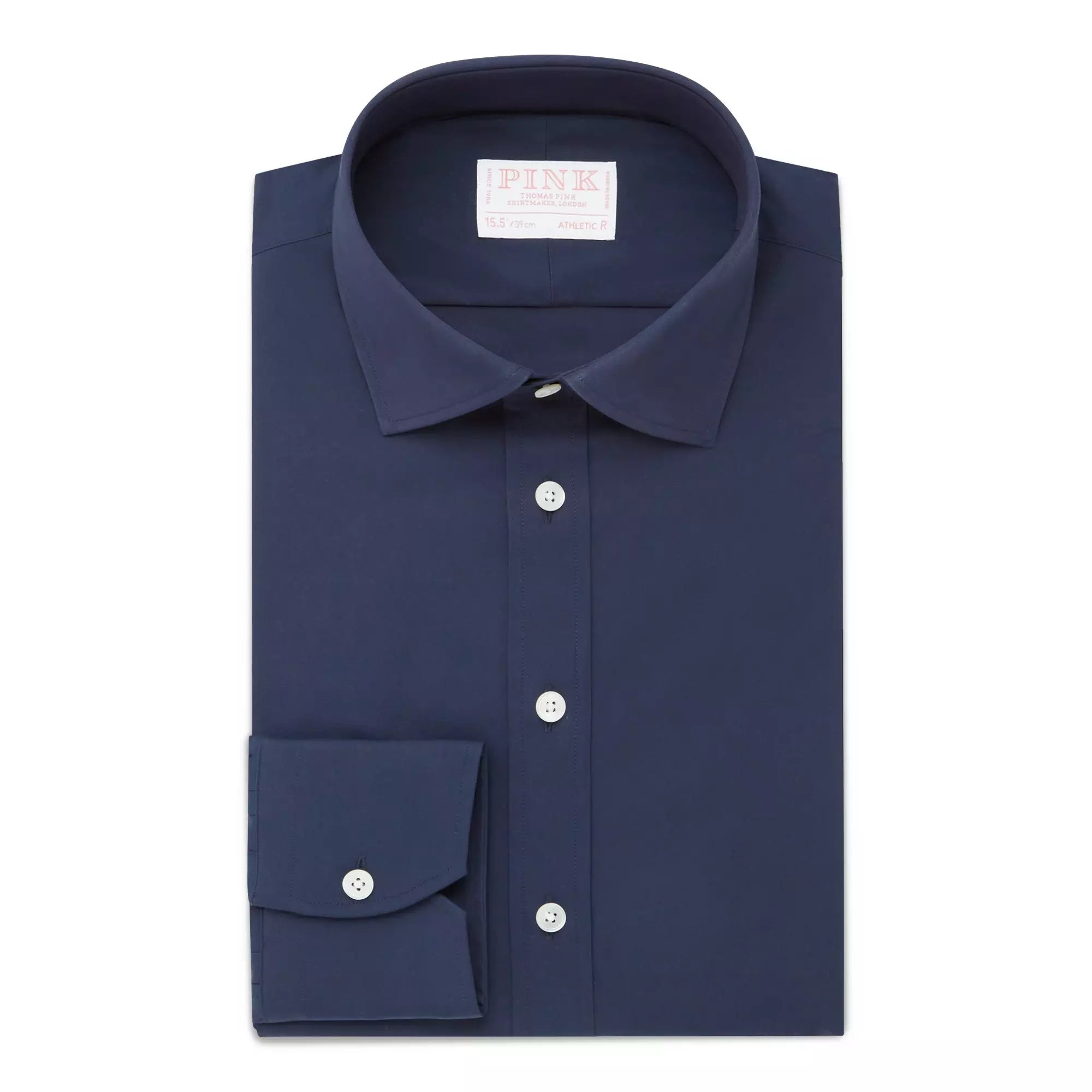 Navy Blue Athletic Fit Stretch Plain Poplin Dress Shirt