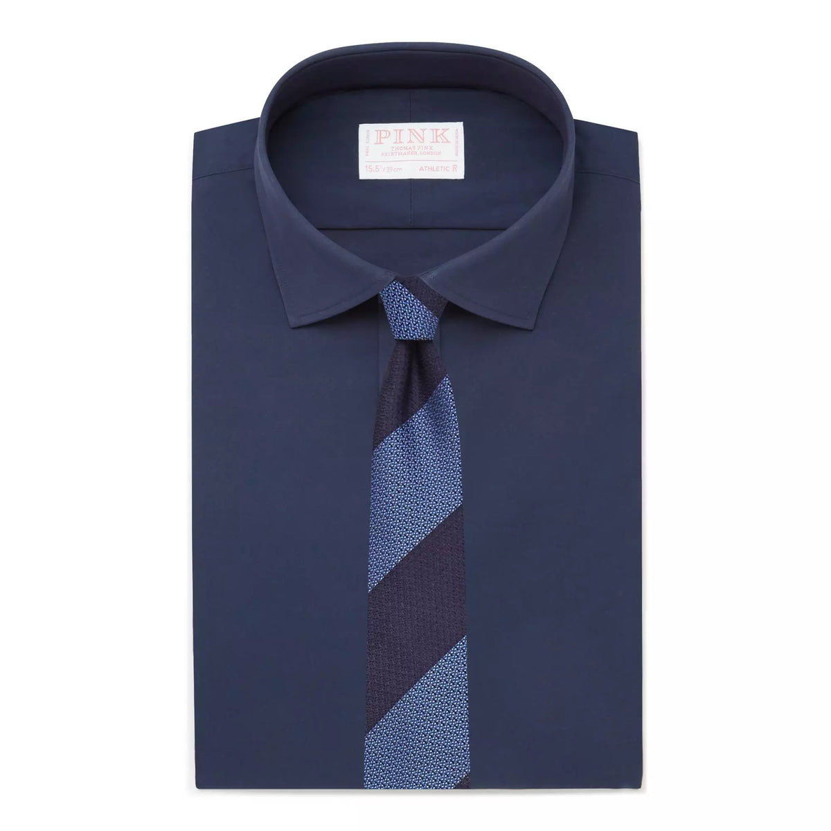 Navy Blue Athletic Fit Stretch Plain Poplin Dress Shirt