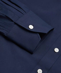 Navy Blue Athletic Fit Stretch Plain Poplin Dress Shirt