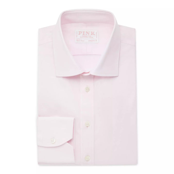 Pink Athletic Fit Stretch Plain Poplin Dress Shirt