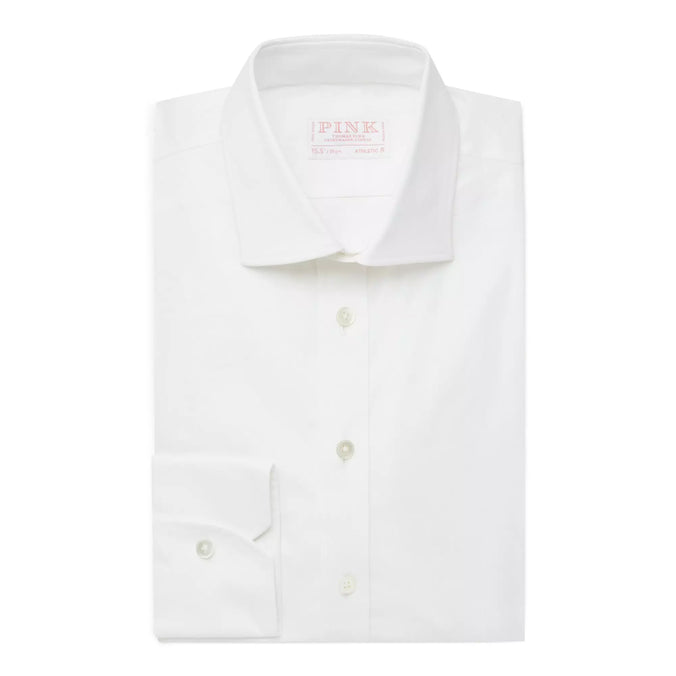 White Athletic Fit Stretch Plain Poplin Dress Shirt