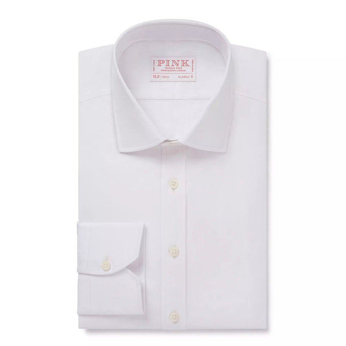 White Athletic Fit Stretch Plain Poplin Dress Shirt