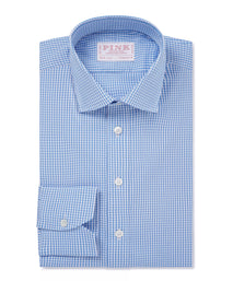 Sky Blue & White Athletic Fit Gingham Check Dress Shirt