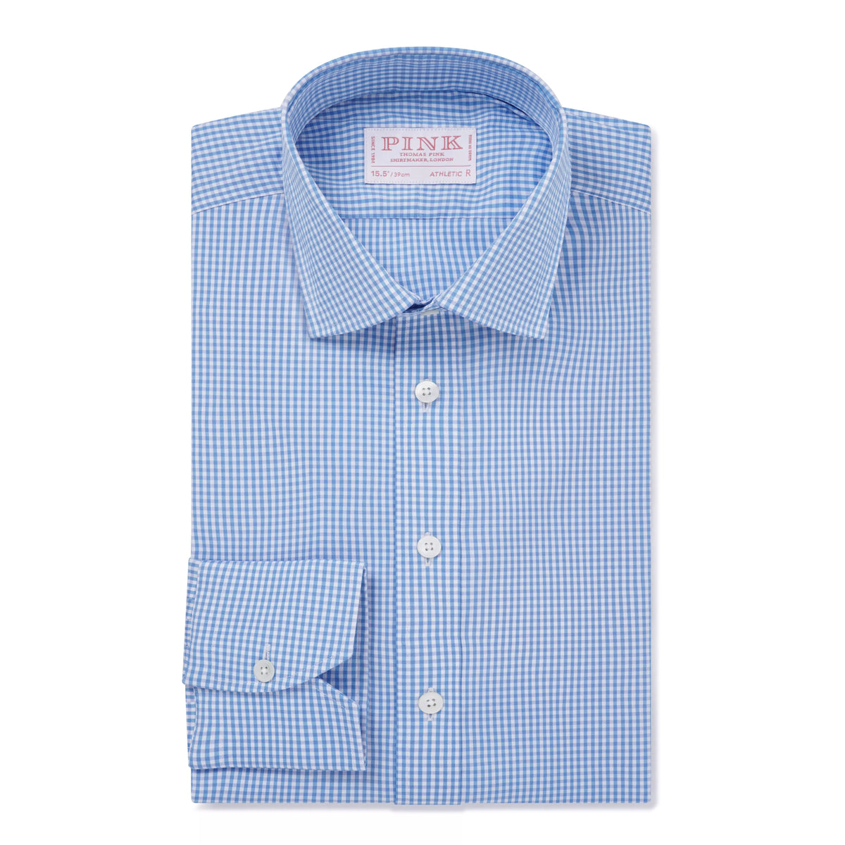 Sky Blue & White Athletic Fit Gingham Check Dress Shirt