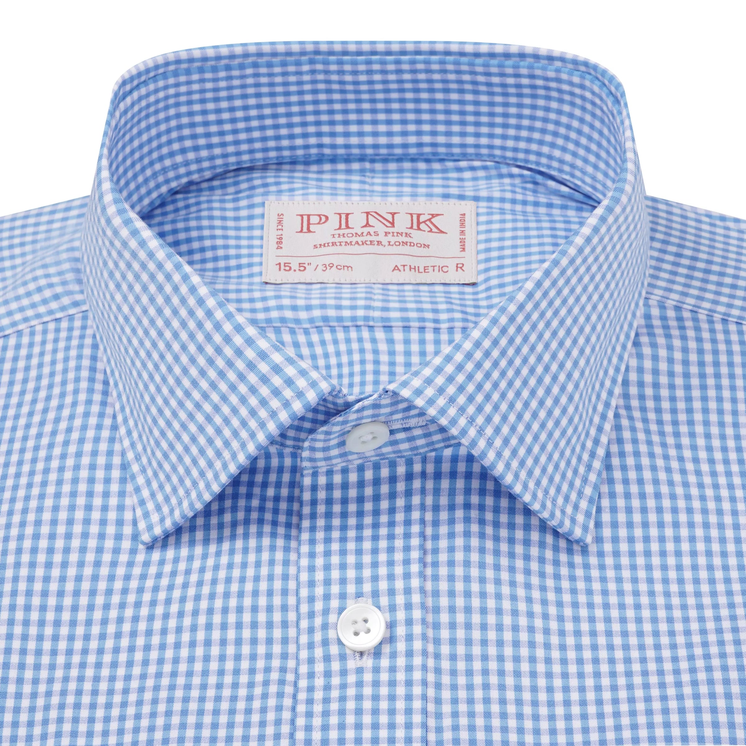 Sky Blue & White Athletic Fit Gingham Check Dress Shirt