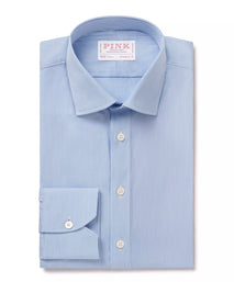 Sky Blue & White Athletic Fit Fancy Fine Stripe Dress Shirt