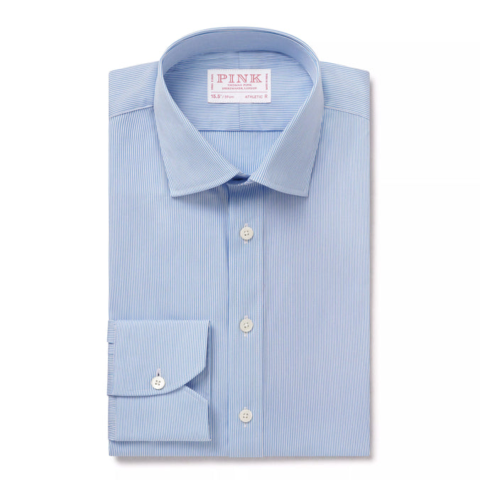 Sky Blue & White Athletic Fit Fancy Fine Stripe Dress Shirt