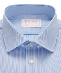 Sky Blue & White Athletic Fit Fancy Fine Stripe Dress Shirt