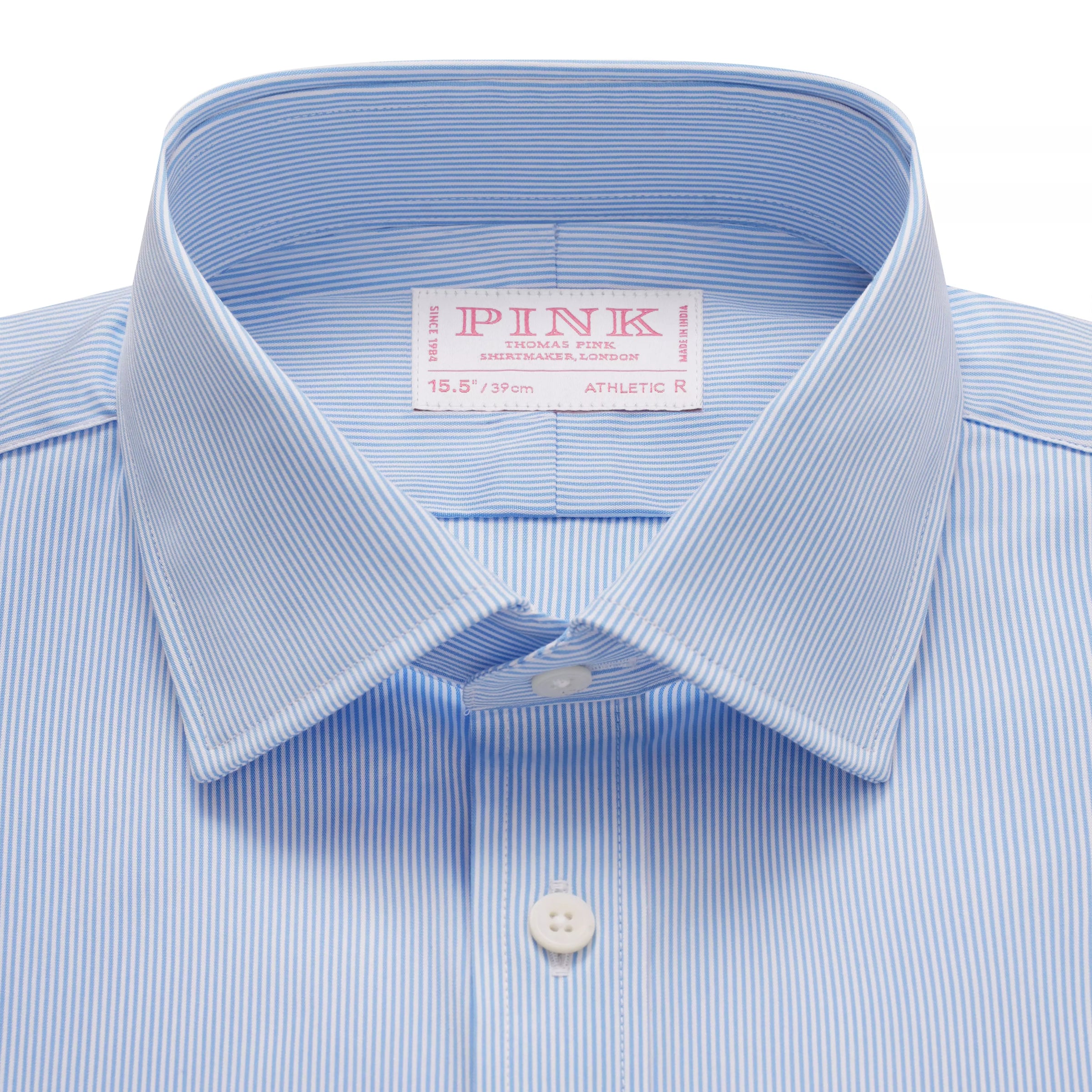 Sky Blue & White Athletic Fit Fancy Fine Stripe Dress Shirt