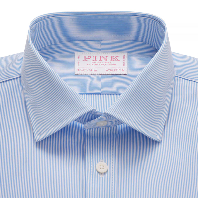 Sky Blue & White Athletic Fit Fancy Fine Stripe Dress Shirt