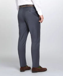 Grey Unfinished Tailored Fit Plain Merino Wool Flat Front Trouser