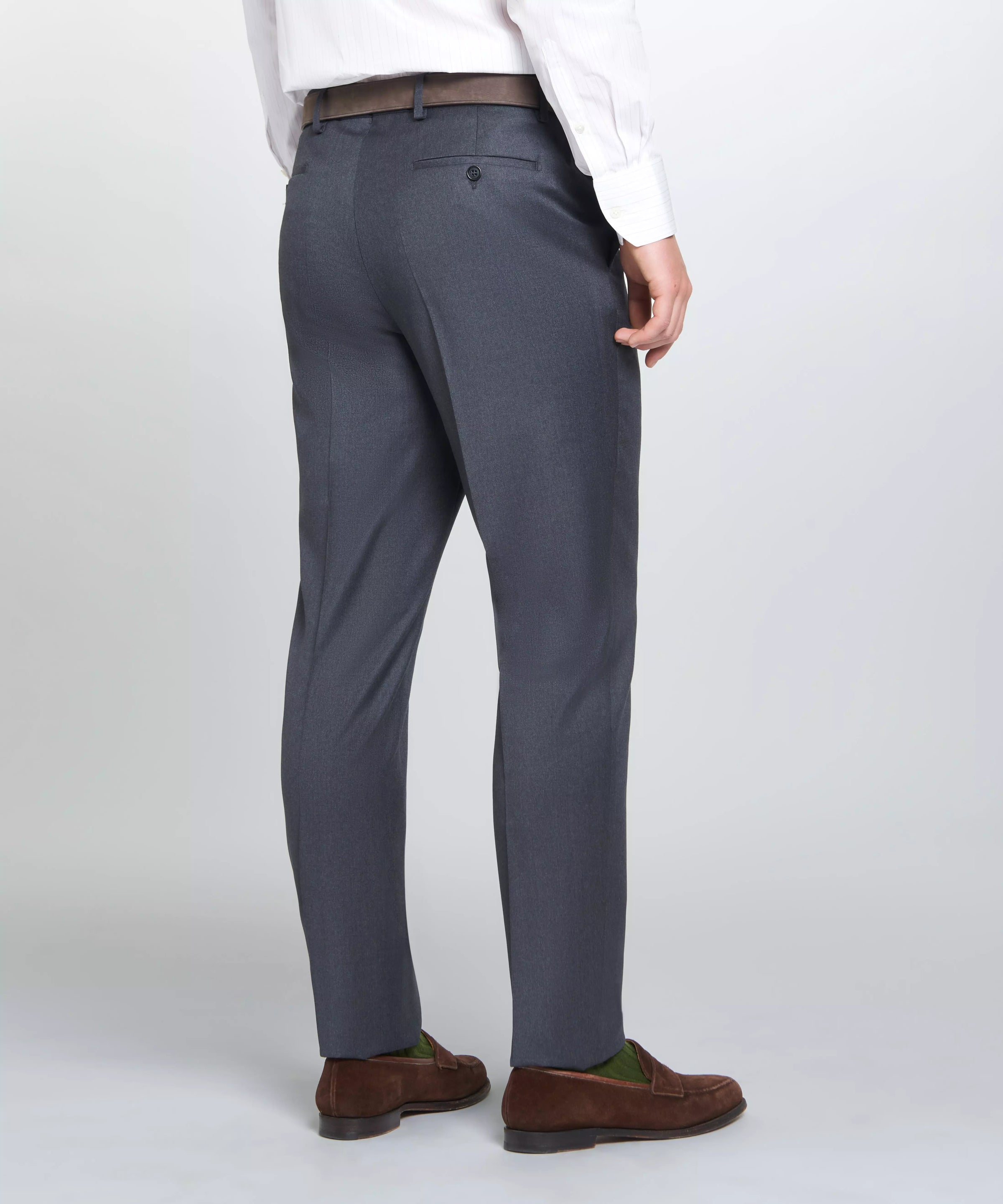 Grey Unfinished Tailored Fit Plain Merino Wool Flat Front Trouser
