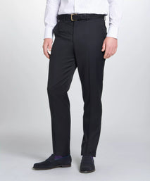 Black Unfinished Tailored Fit Plain Merino Wool Flat Front Pants