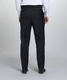 Black Unfinished Tailored Fit Plain Merino Wool Flat Front Pants