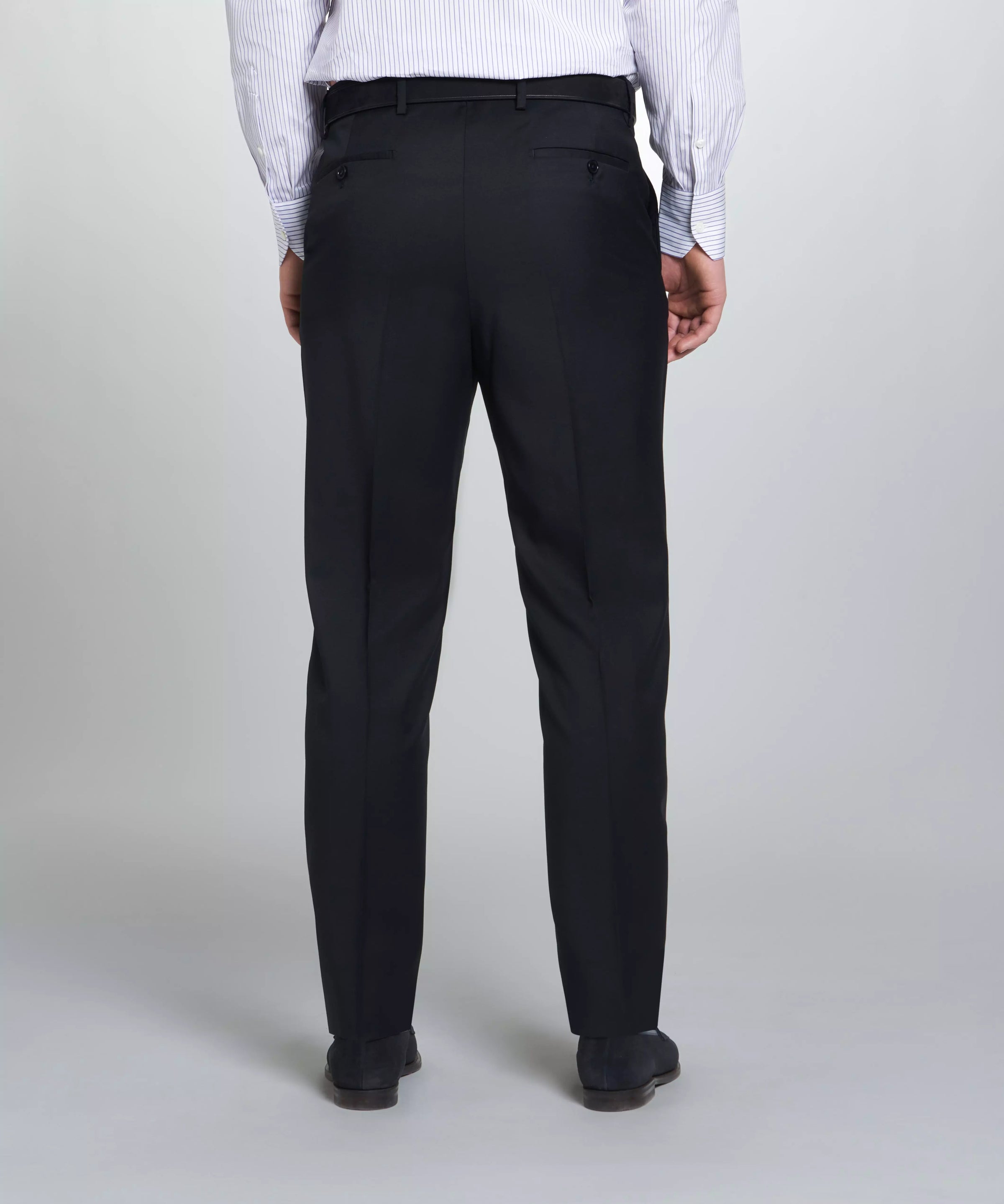 Black Unfinished Tailored Fit Plain Merino Wool Flat Front Pants