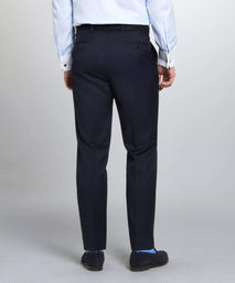 Navy Unfinished Tailored Fit Plain Merino Wool Flat Front Trouser