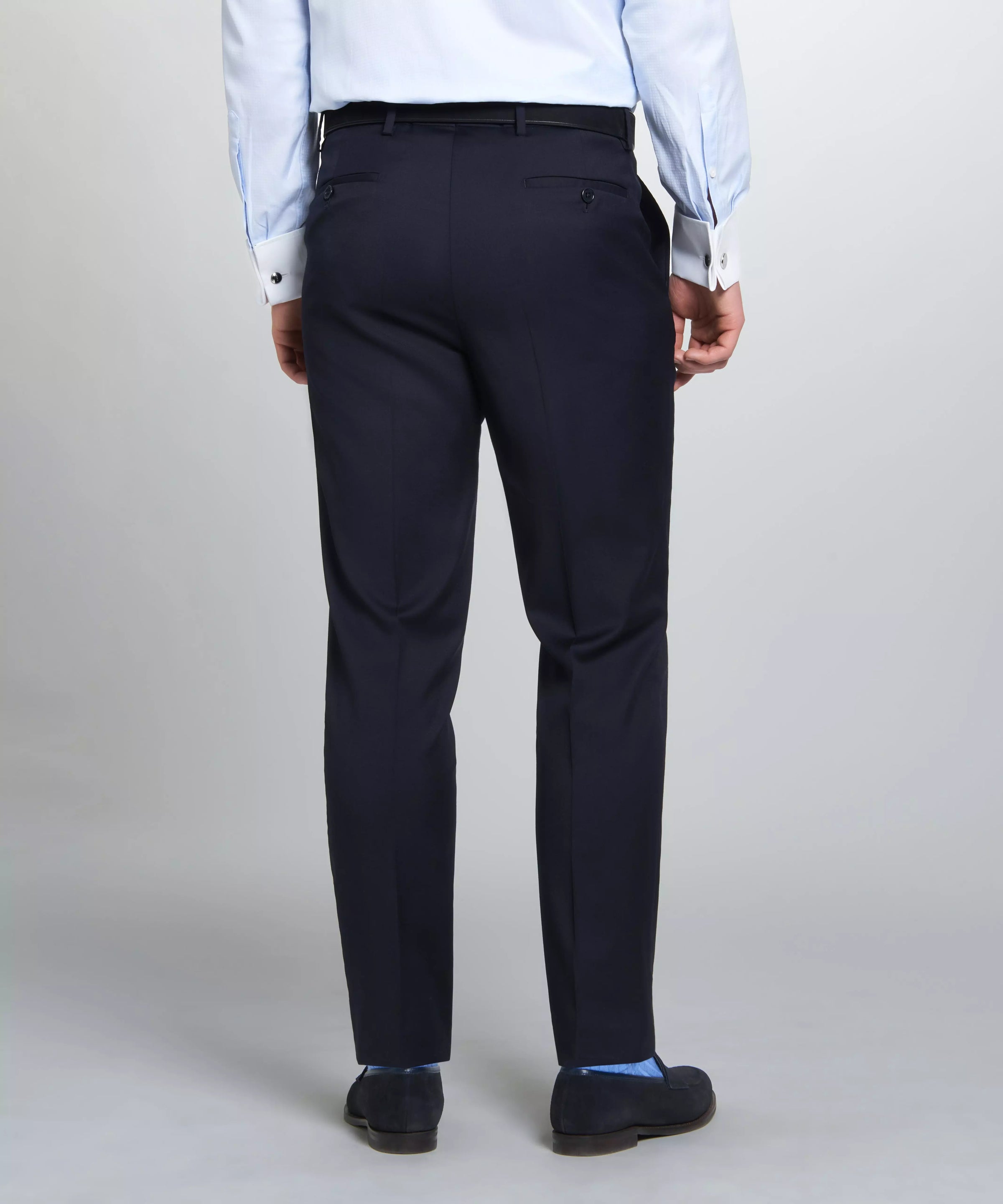 Navy Unfinished Tailored Fit Plain Merino Wool Flat Front Trouser
