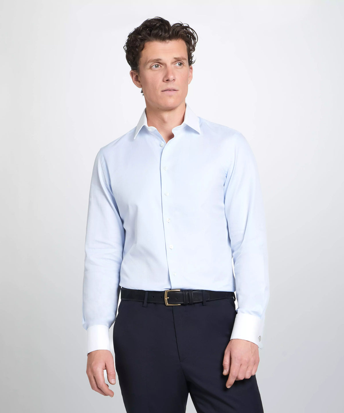 Navy Unfinished Tailored Fit Plain Merino Wool Flat Front Trouser