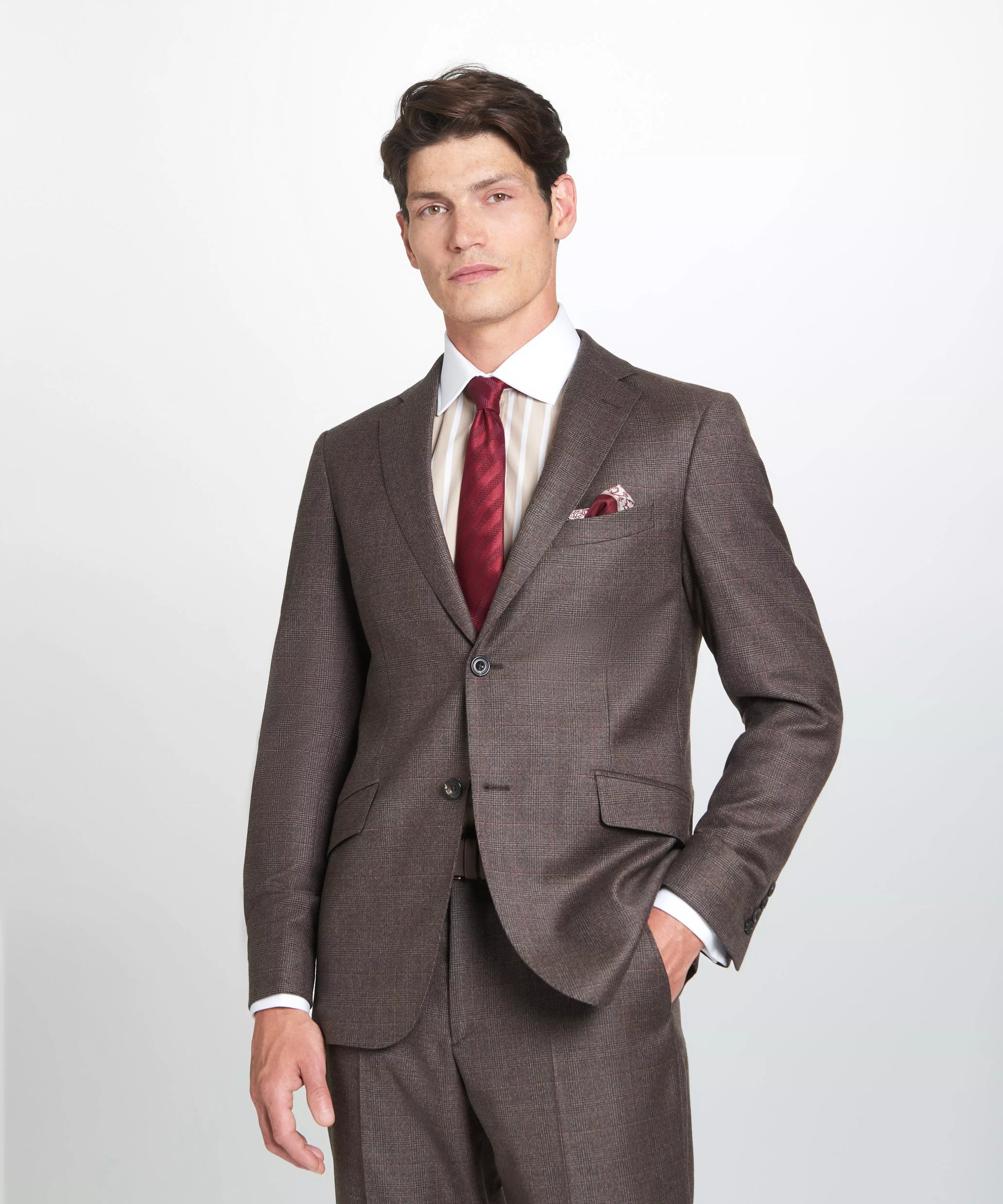 Brown & Neutral Tailored Fit Pow Check Jacket
