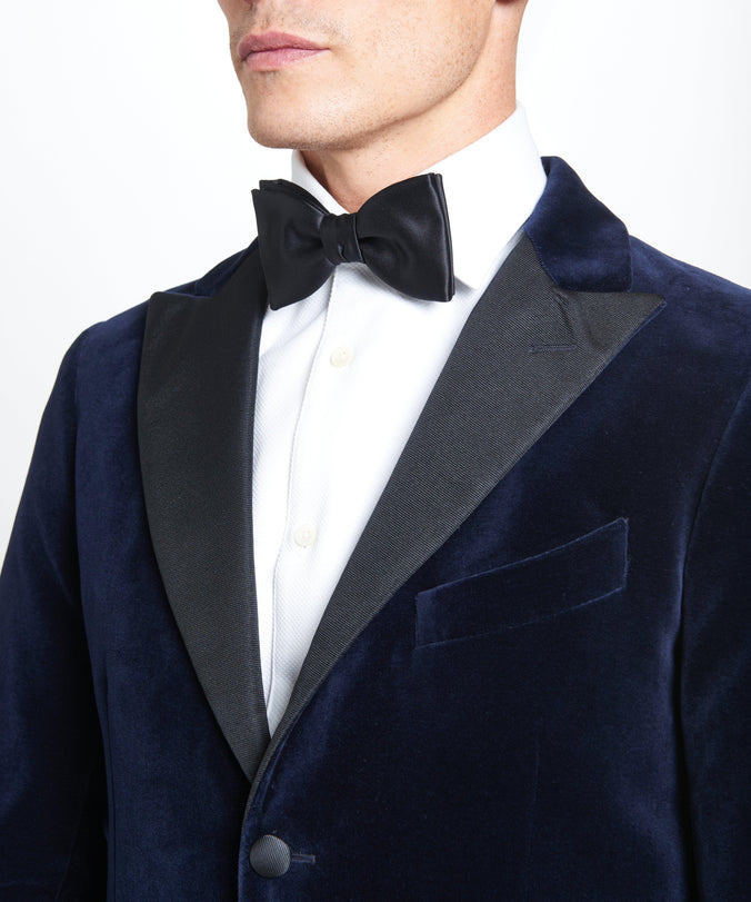 Navy Tailored Fit Velvet Peak Lapel Evening Jacket