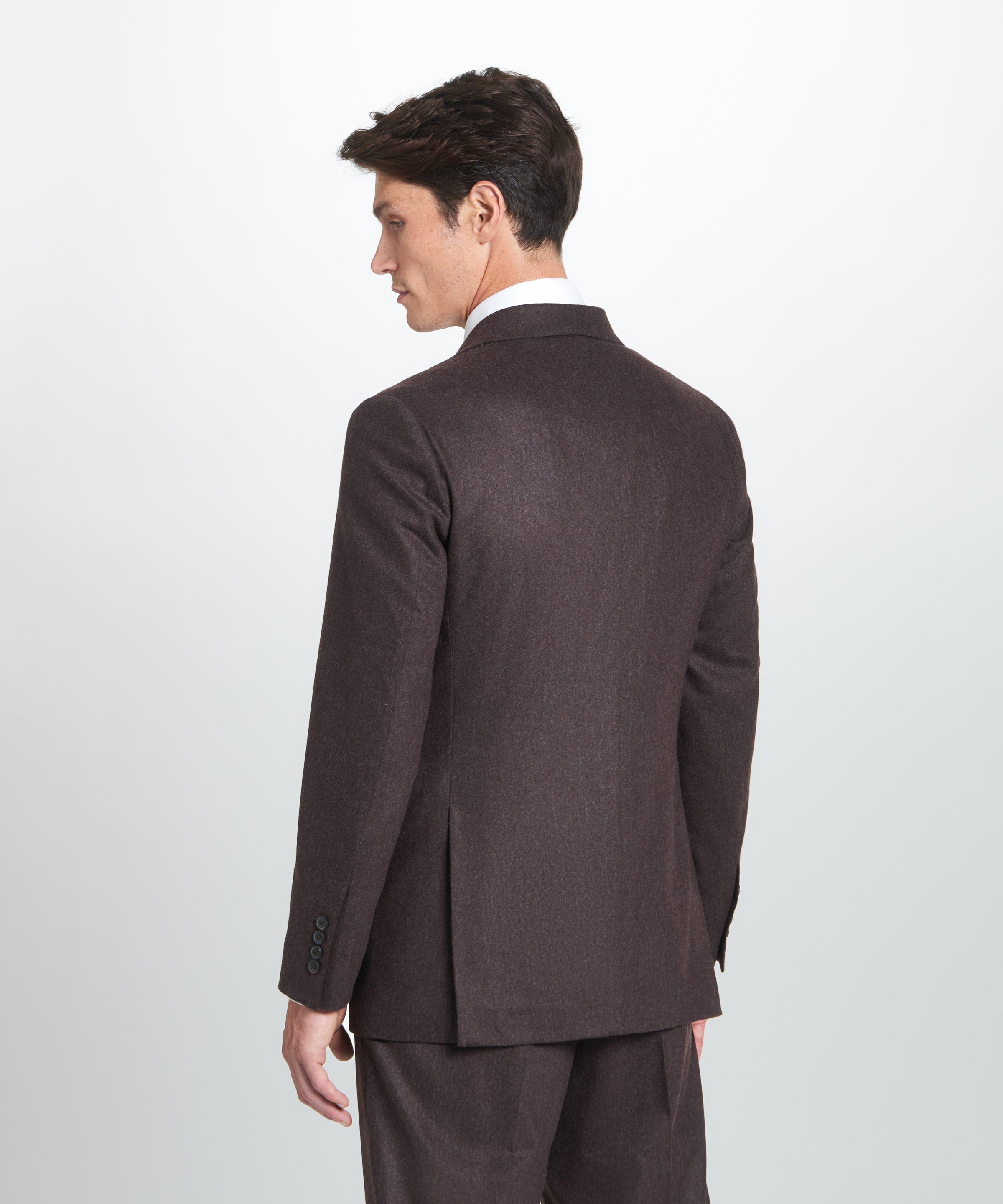 Brown Tailored Fit Twill Flannel Stretch Double Breasted Jacket