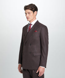 Brown Tailored Fit Twill Flannel Stretch Double Breasted Jacket