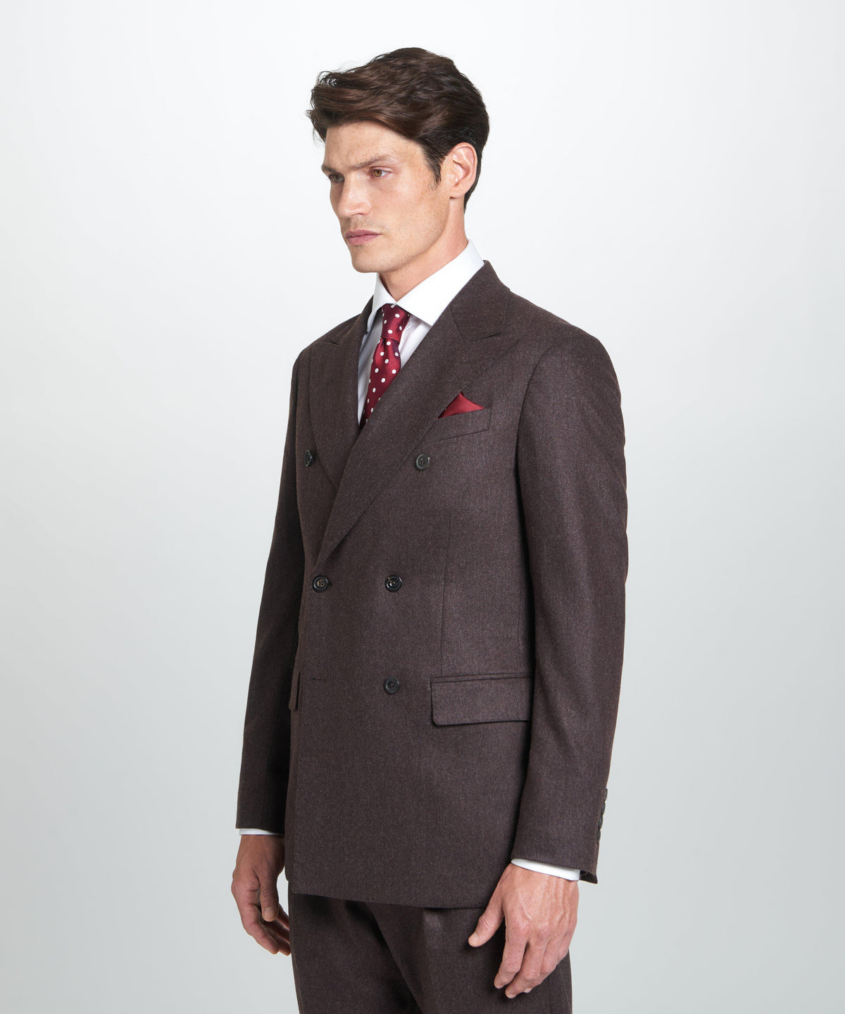 Brown Tailored Fit Twill Flannel Stretch Double Breasted Jacket