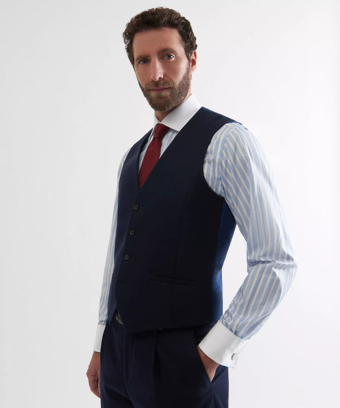 Navy Blue 4 Button Merino Wool Waistcoat