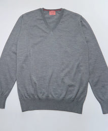 Pale Grey Merino Wool V-Neck Sweater
