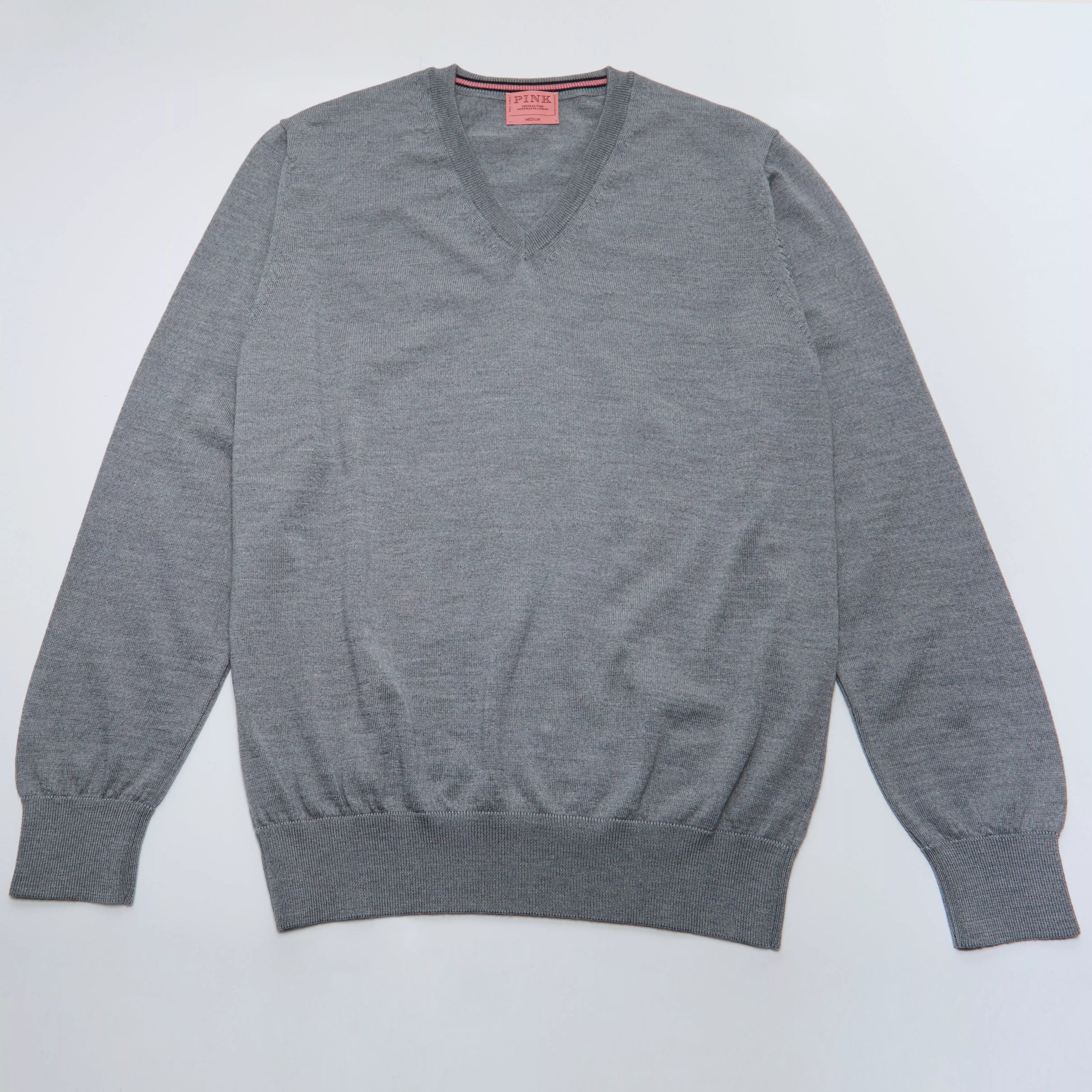 Pale Grey Merino Wool V-Neck Sweater