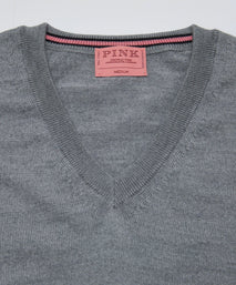 Pale Grey Merino Wool V-Neck Sweater