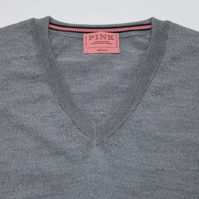 Pale Grey Merino Wool V-Neck Sweater