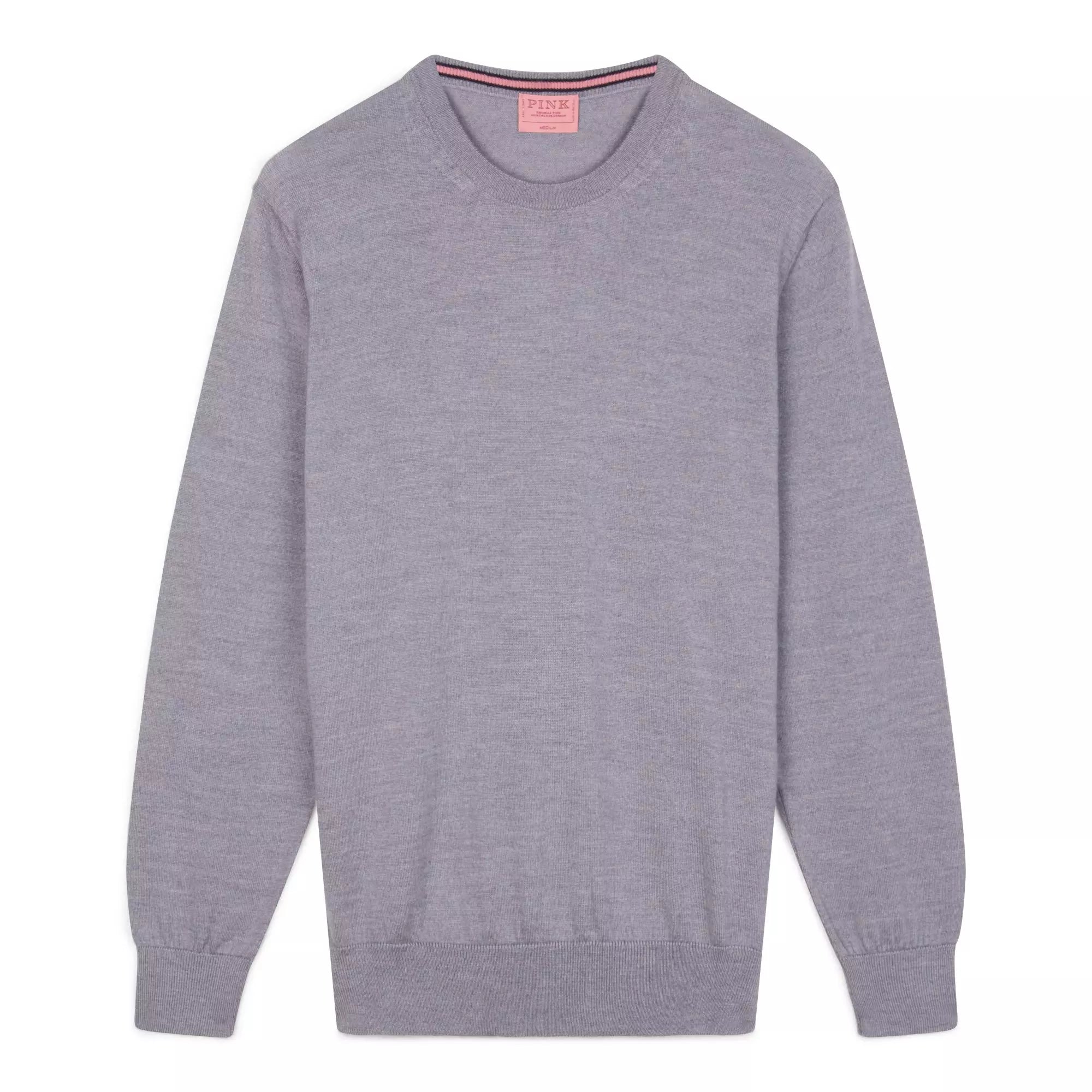 Pale Grey Merino Wool Crew Neck Sweater