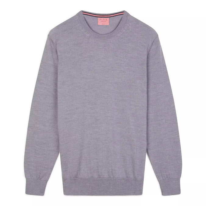 Pale Grey Merino Wool Crew Neck Sweater