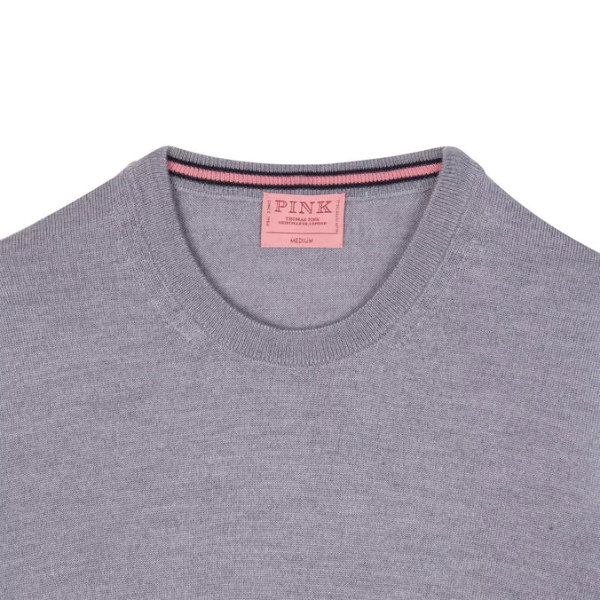 Pale Grey Merino Wool Crew Neck Sweater