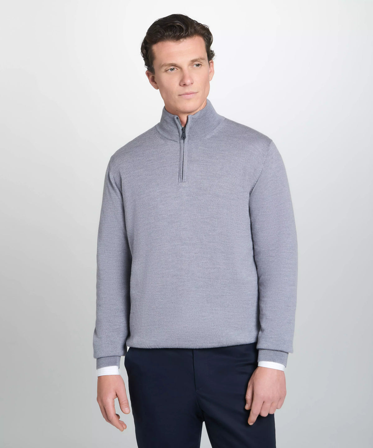 Pale Grey Merino Wool Zip Neck Sweater – Thomas Pink