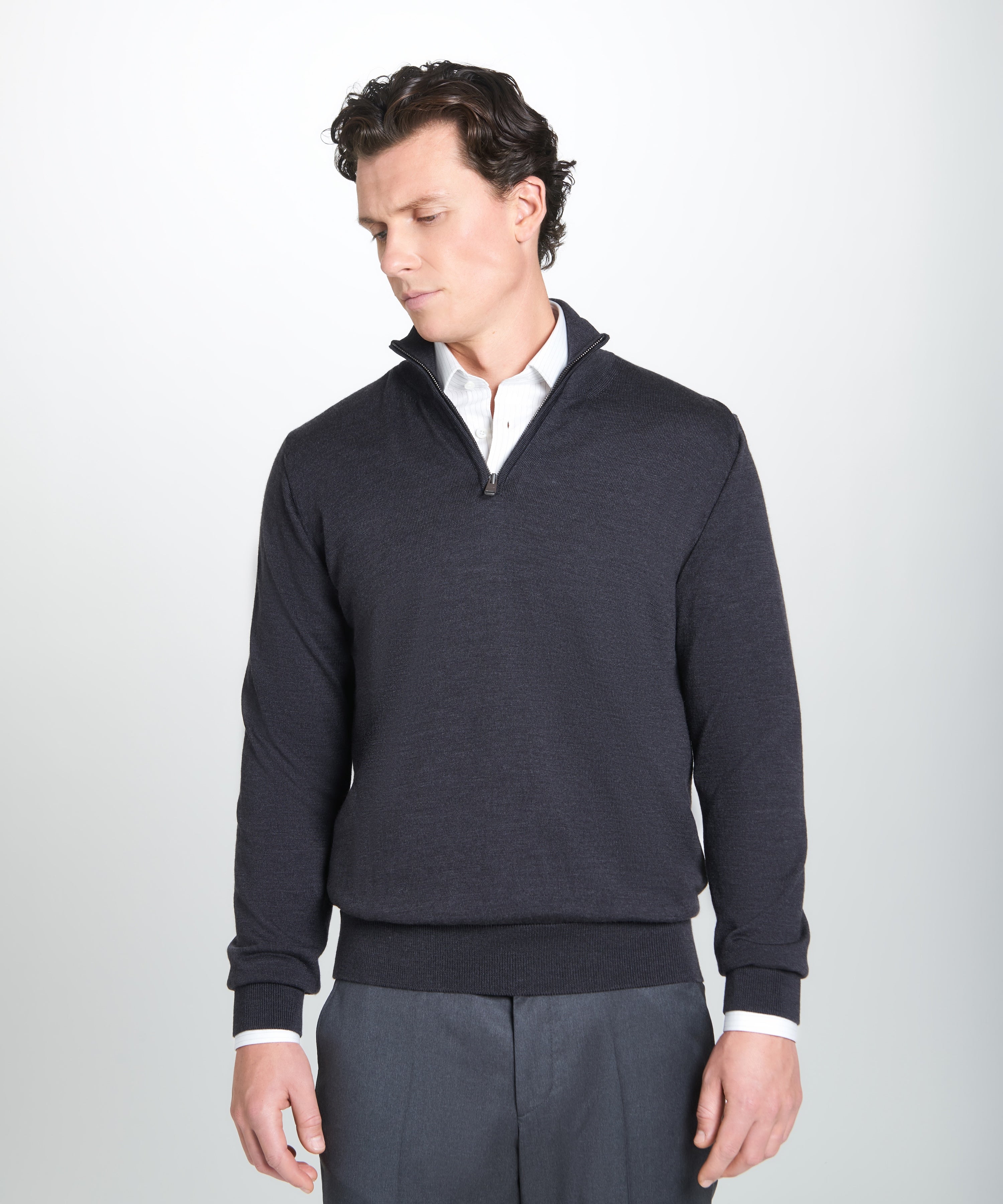 Grey Merino Wool Zip Neck Sweater – Thomas Pink