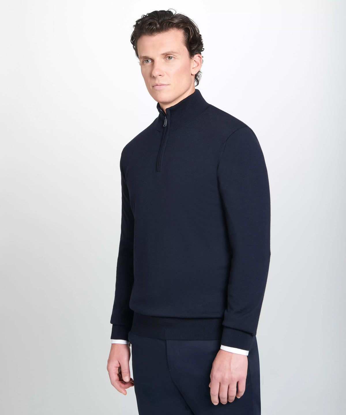Navy Blue Merino Wool Zip Neck Sweater – Thomas Pink