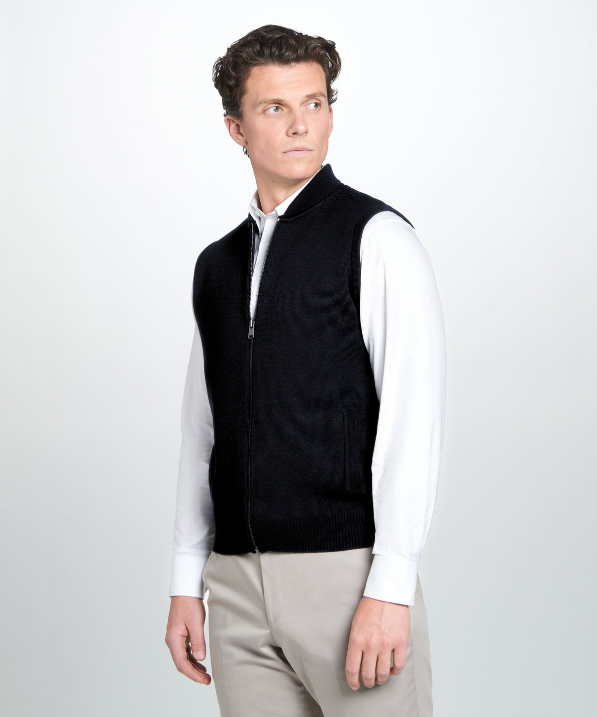 Black Knitted Merino Wool Zipper Vest
