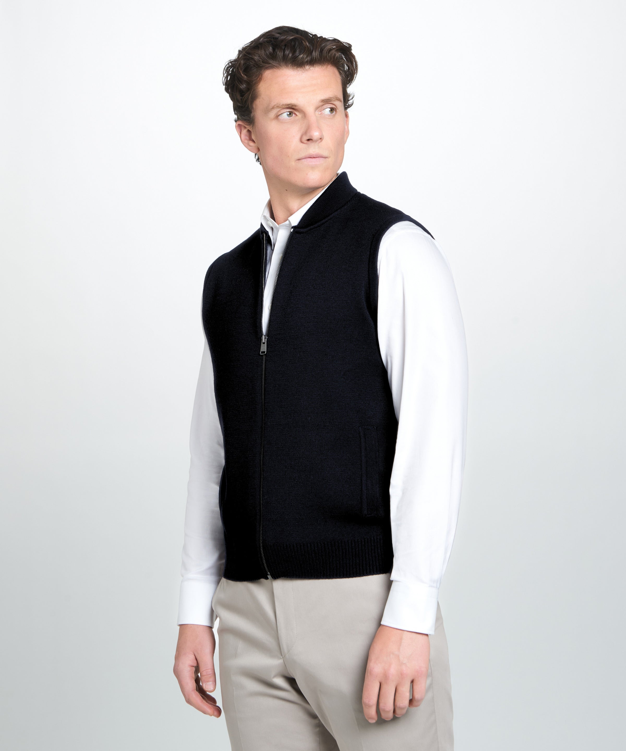 Black Knitted Merino Wool Zipper Vest