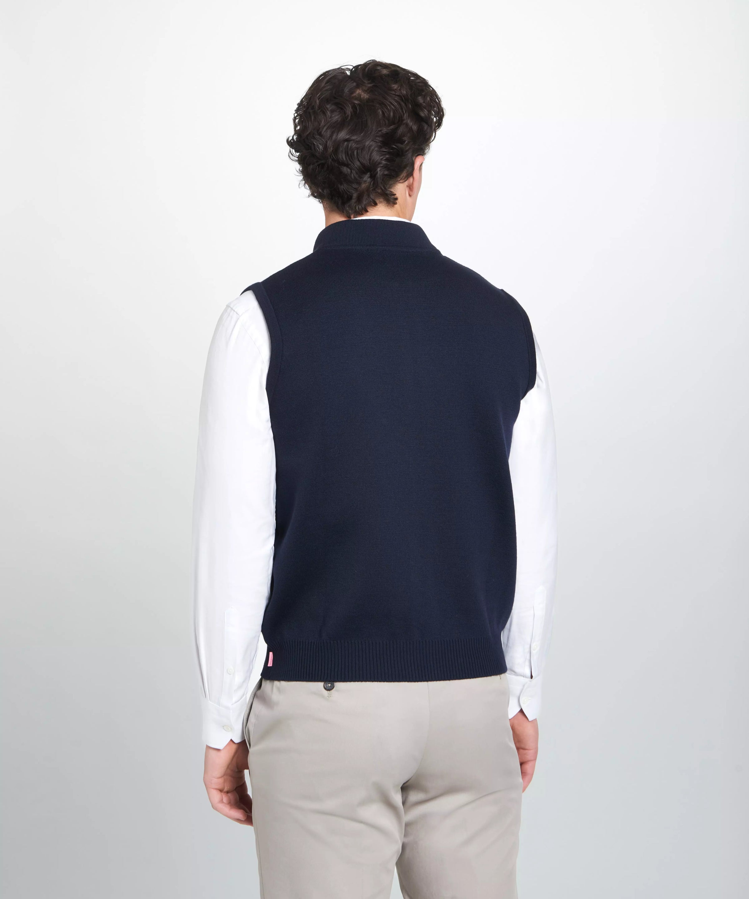 Navy Blue Knitted Merino Wool Zipper Gilet