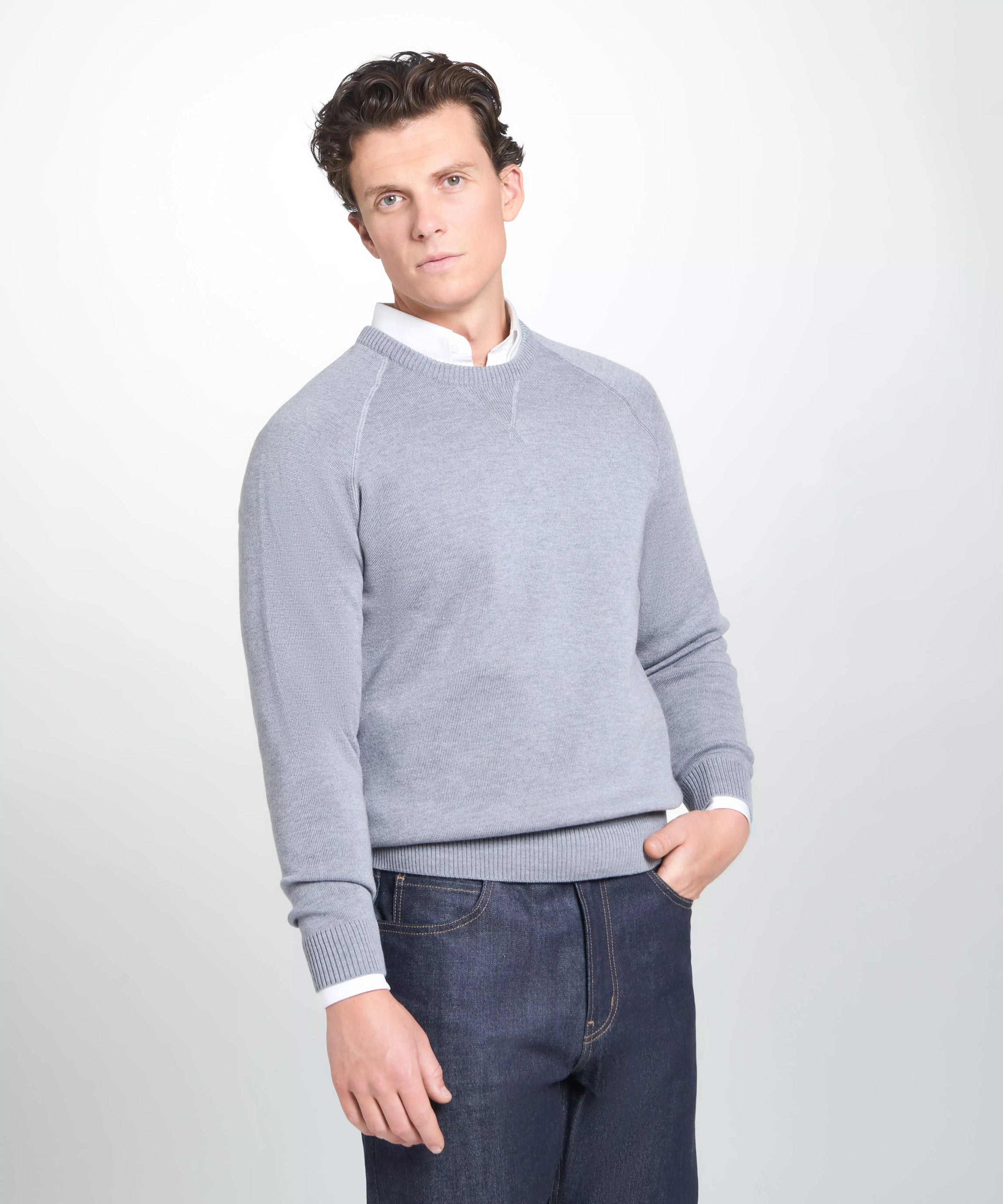 Grey Knitted Crew Neck Sweatshirt