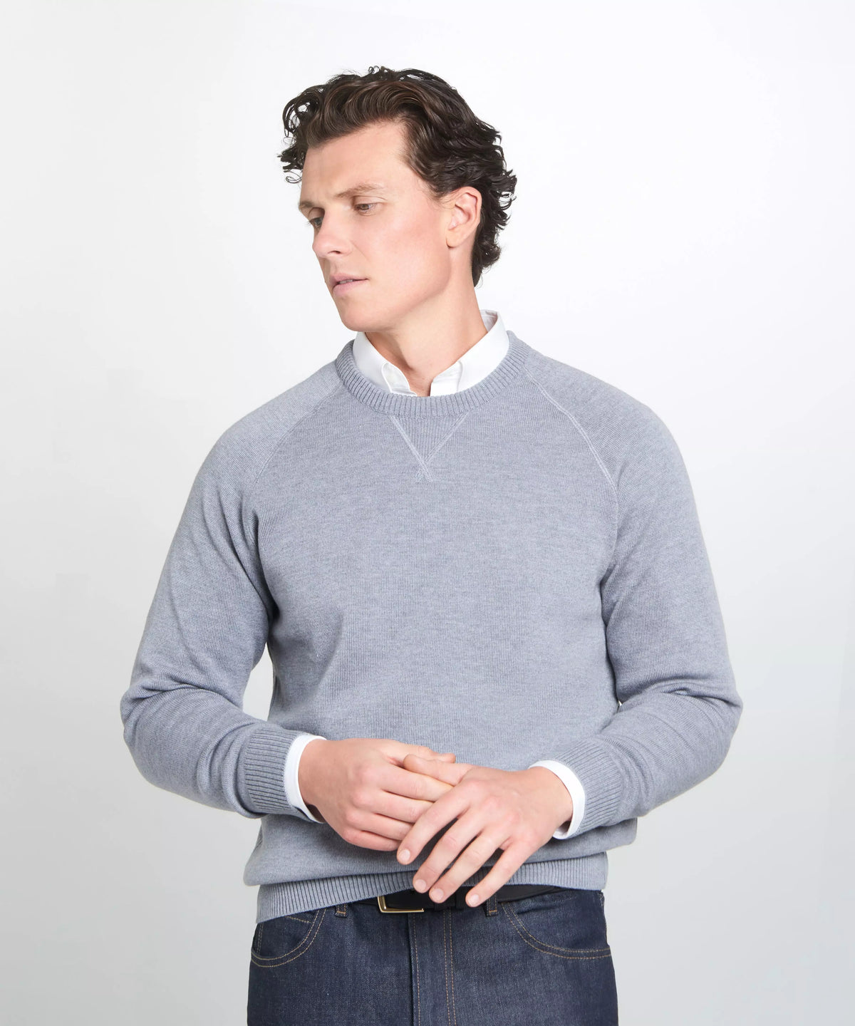 Grey Knitted Crew Neck Sweatshirt