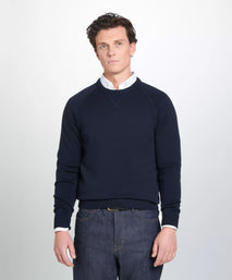 Navy Blue Knitted Crew Neck Sweatshirt