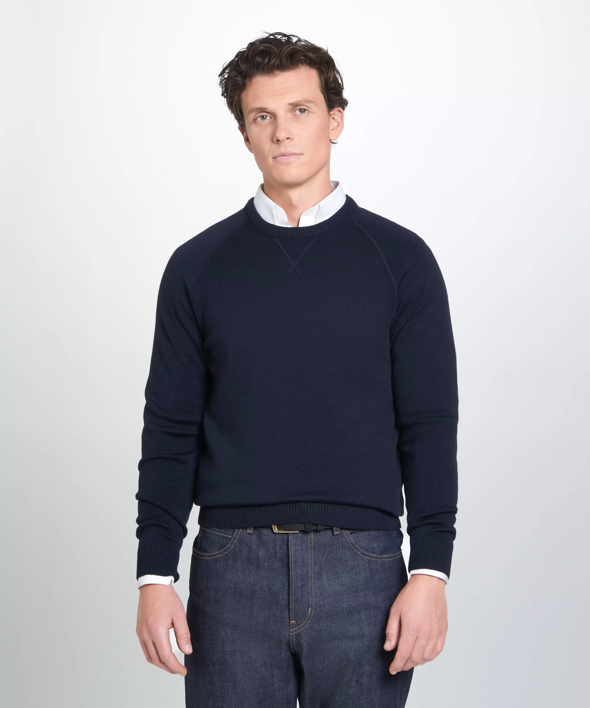 Navy Blue Knitted Crew Neck Sweatshirt – Thomas Pink