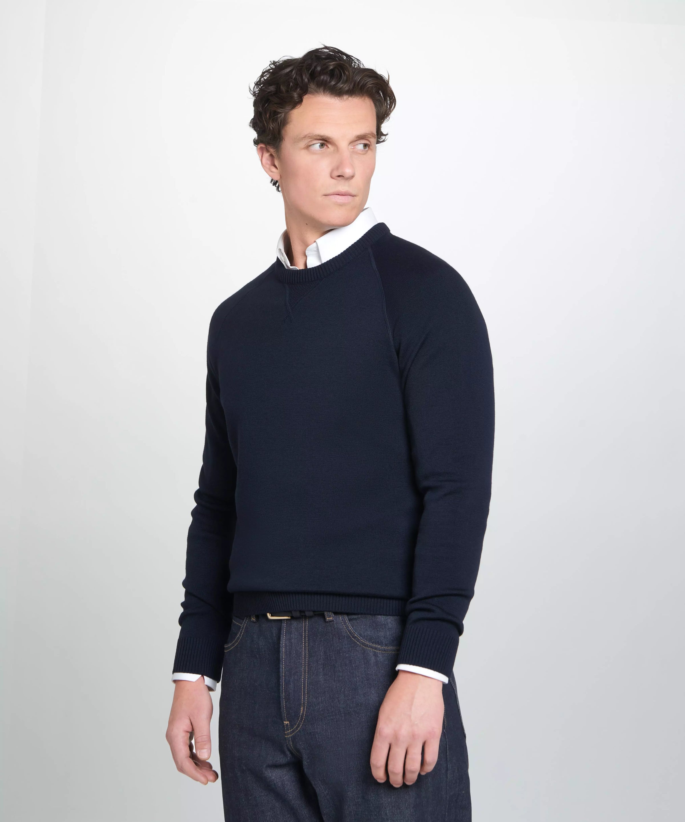 Navy Blue Knitted Crew Neck Sweatshirt