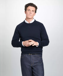 Navy Blue Knitted Crew Neck Sweatshirt