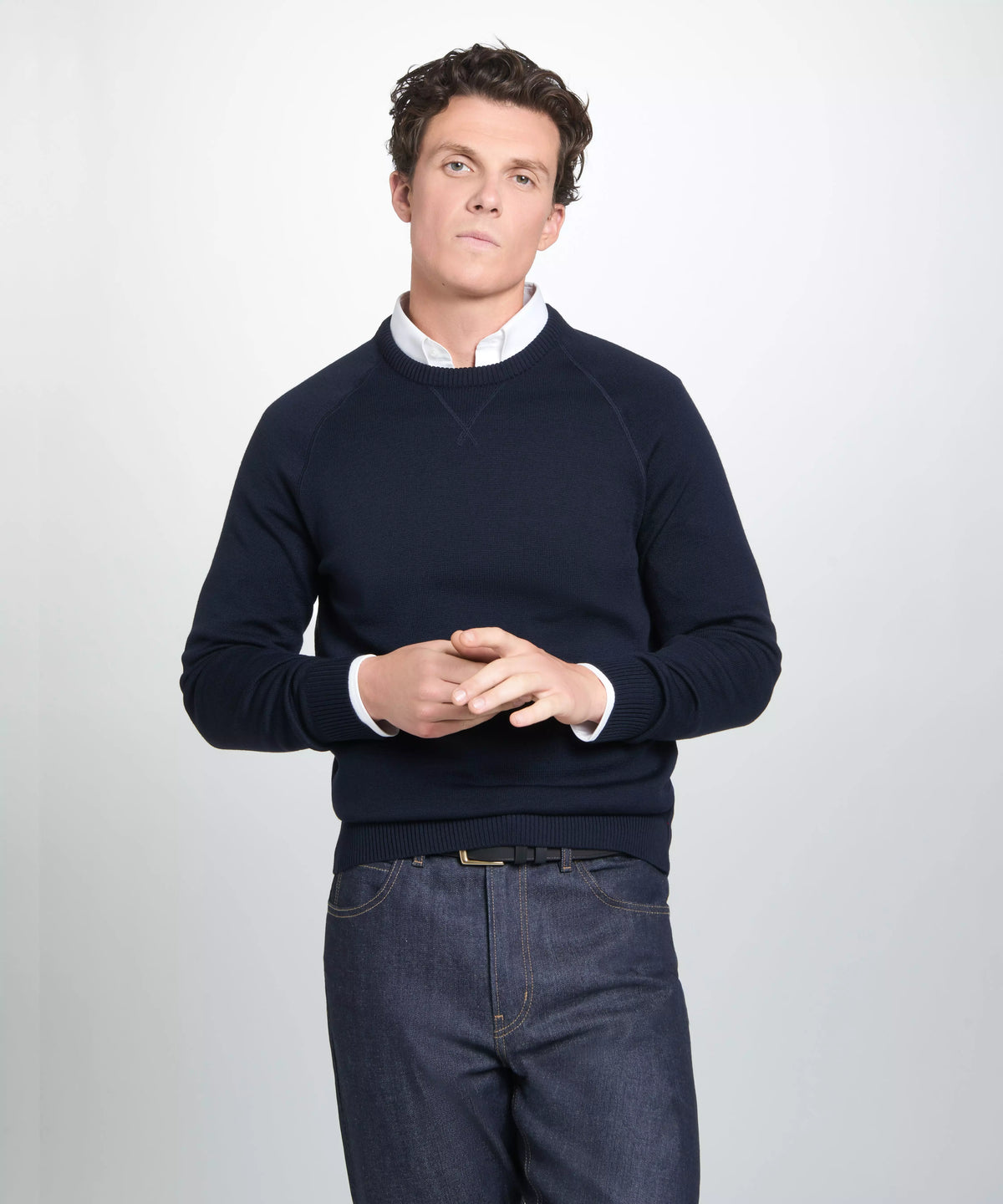 Navy Blue Knitted Crew Neck Sweatshirt