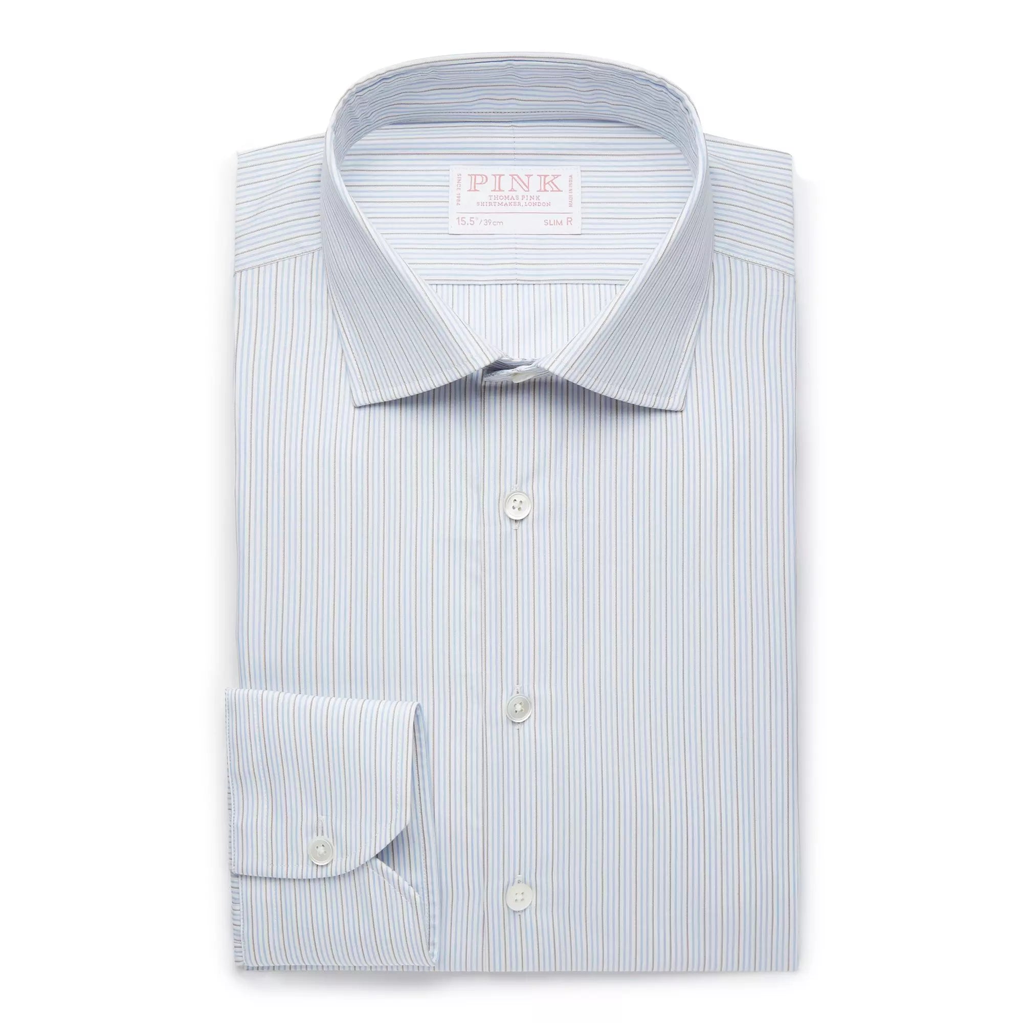 Blue & Brown Slim Fit Alumo Fine Stripe Formal Shirt